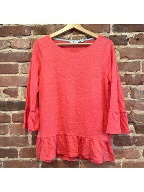 Boden Women's Coral Linen Flare Peplum Jersey 3/4 Sleeve Top Size Medium J0201